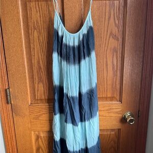 Blue and Gray Striped Maxi Dress